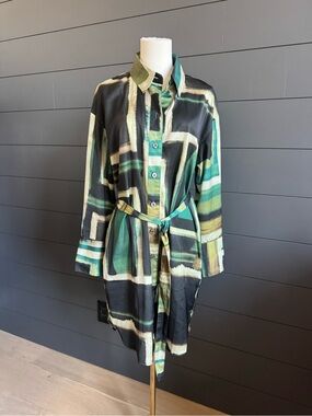 Banana Republic NWT Black and Green Abstract Shirt Dress Lightweight Fall